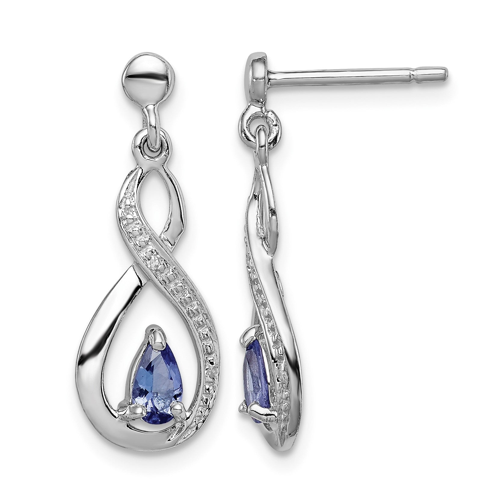 Sterling Silver Rhodium-plated Tanzanite & Diamond Earrings