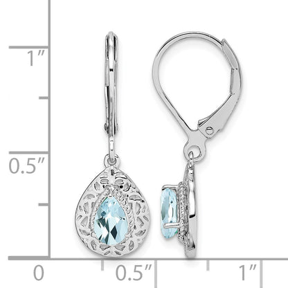 Sterling Silver Rhodium-plated Aquamarine Lever Back Earrings