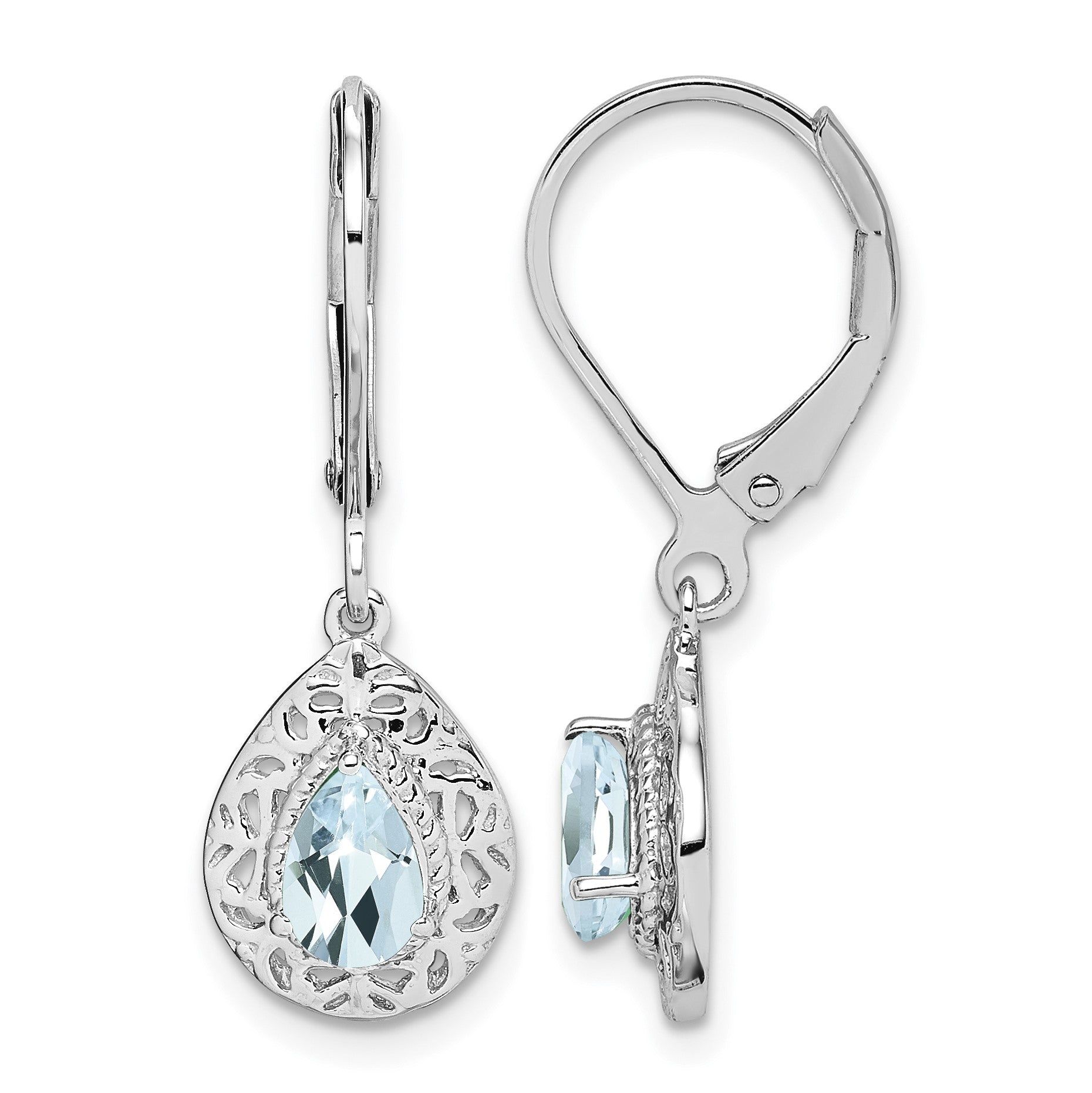 Sterling Silver Rhodium-plated Aquamarine Lever Back Earrings