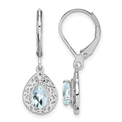 Sterling Silver Rhodium-plated Aquamarine Lever Back Earrings