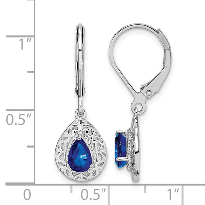 Sterling Silver Rhodium-plated Sapphire Teardrop Lever Back Earrings