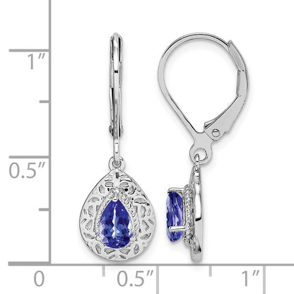 Sterling Silver Rhodium-plated Tanzanite Lever Back Earrings