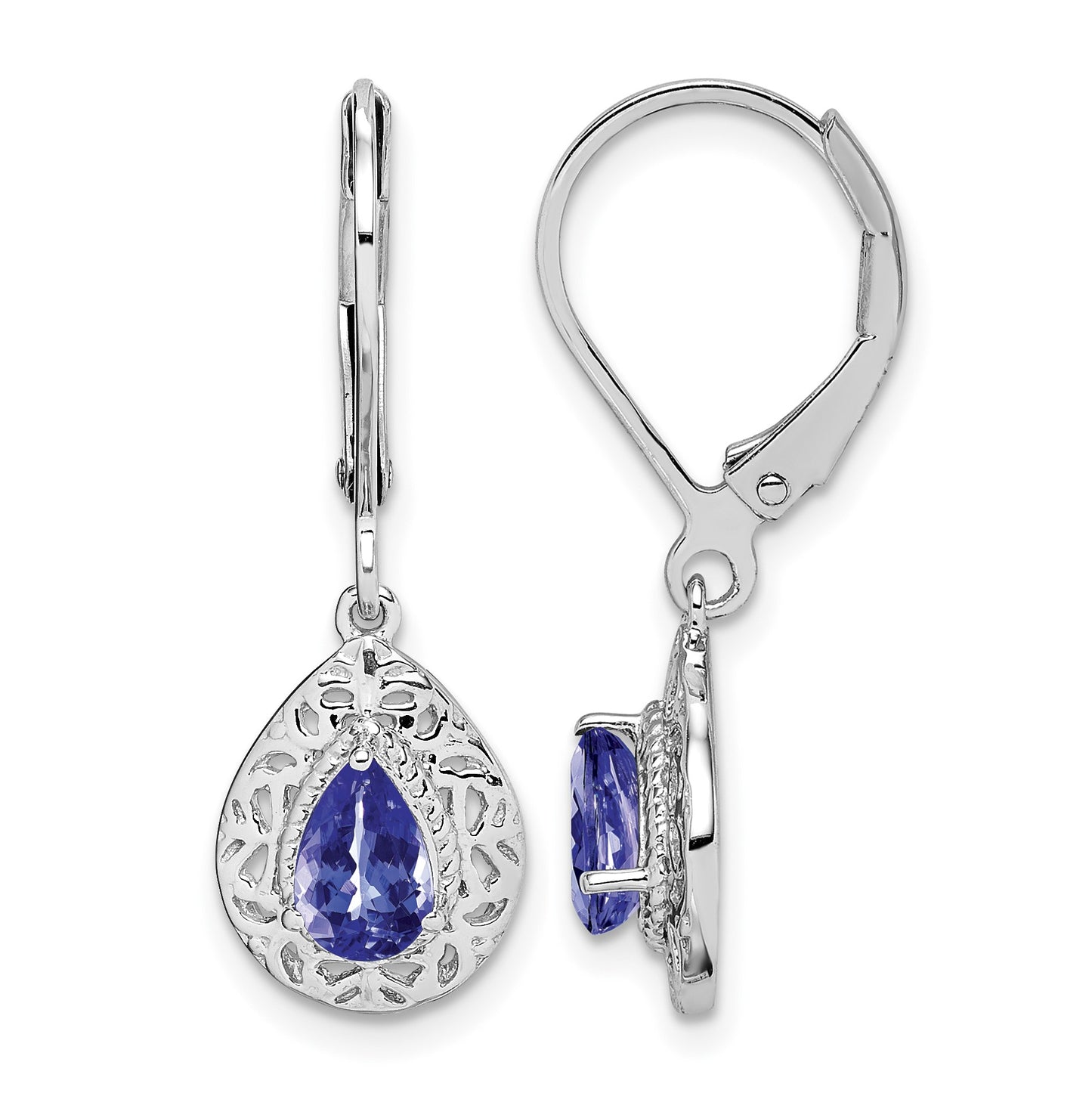 Sterling Silver Rhodium-plated Tanzanite Lever Back Earrings