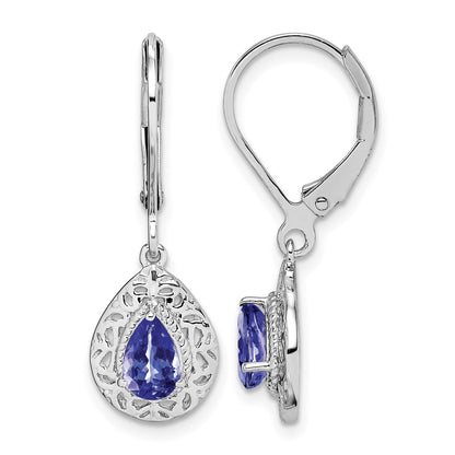 Sterling Silver Rhodium-plated Tanzanite Lever Back Earrings