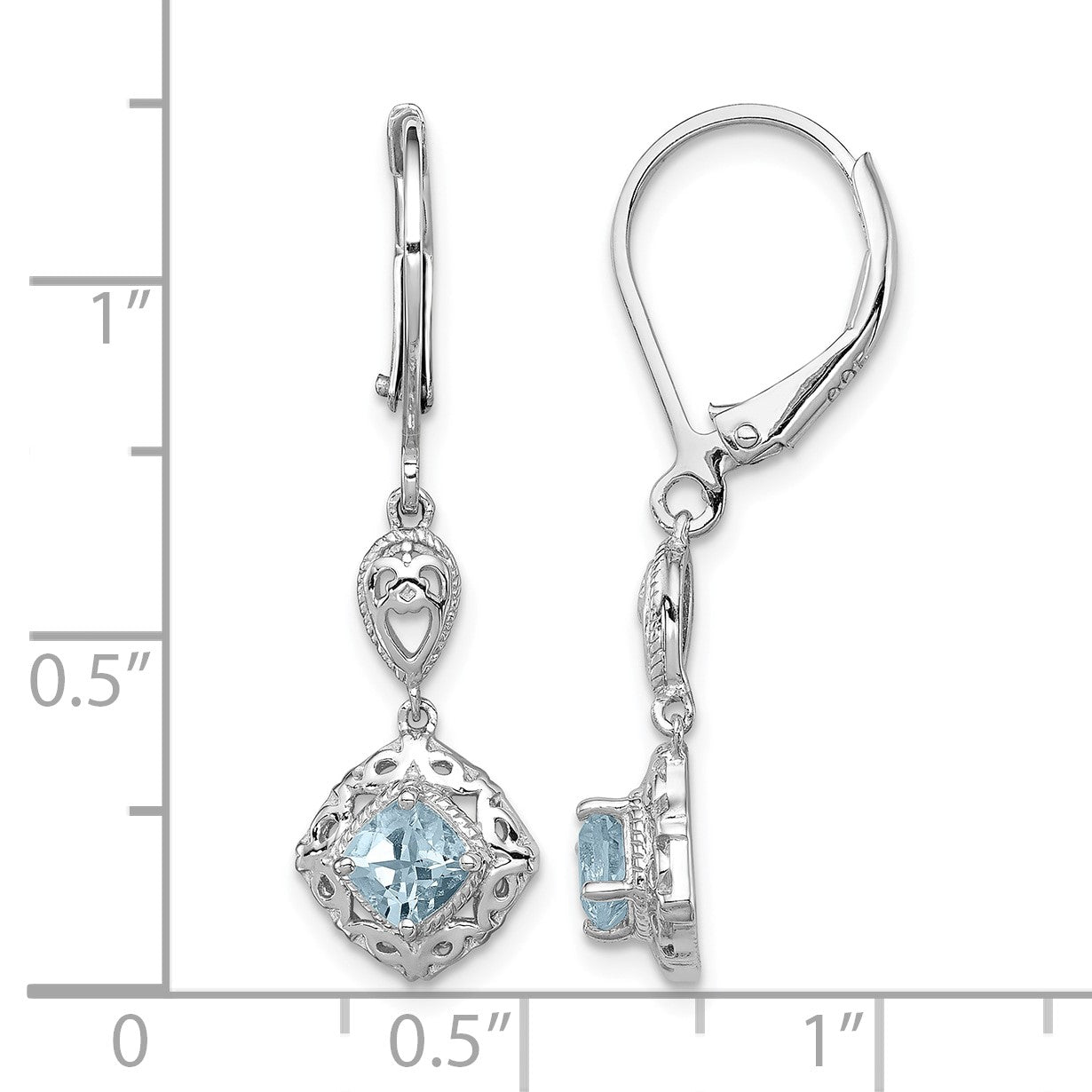 Sterling Silver Rhodium-plated Aquamarine Lever Back Earrings