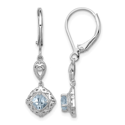 Sterling Silver Rhodium-plated Aquamarine Lever Back Earrings