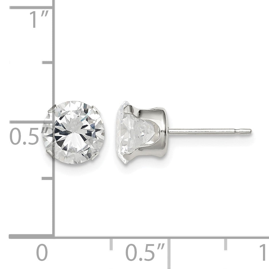 Sterling Silver 7mm Round Snap Set CZ Stud Earrings