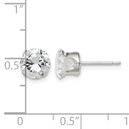 Sterling Silver 7mm Round Snap Set CZ Stud Earrings