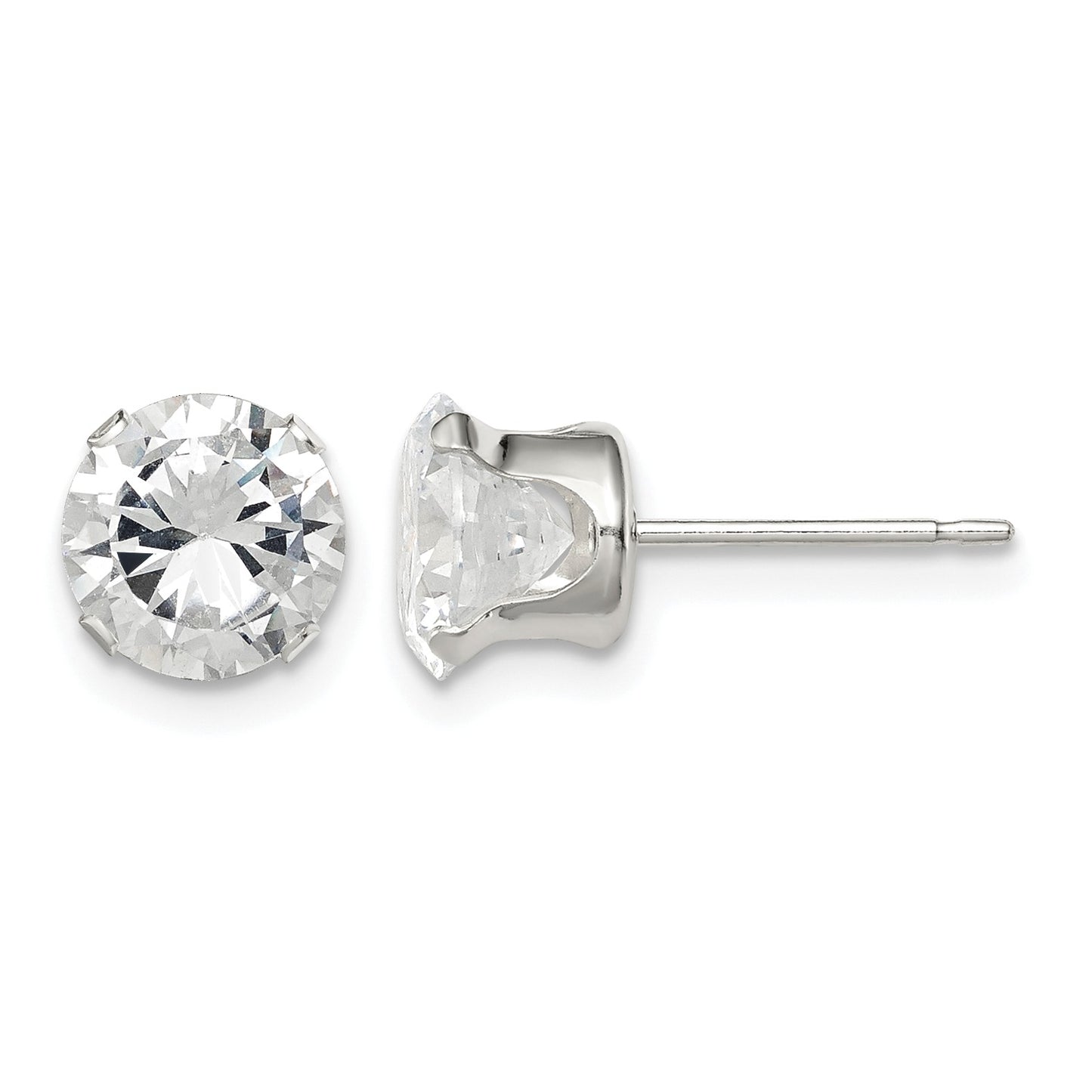 Sterling Silver 7mm Round Snap Set CZ Stud Earrings