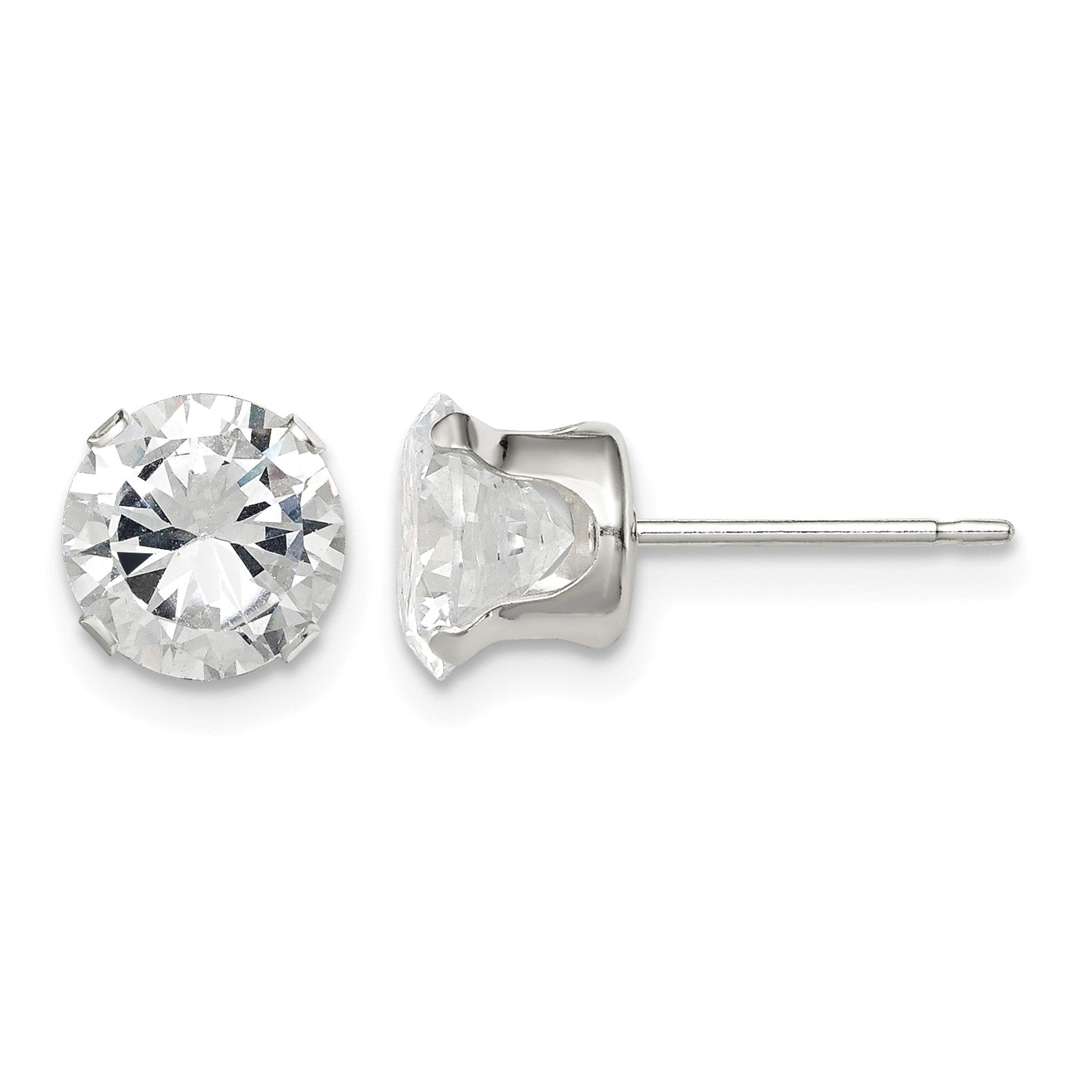 Sterling Silver 7mm Round Snap Set CZ Stud Earrings