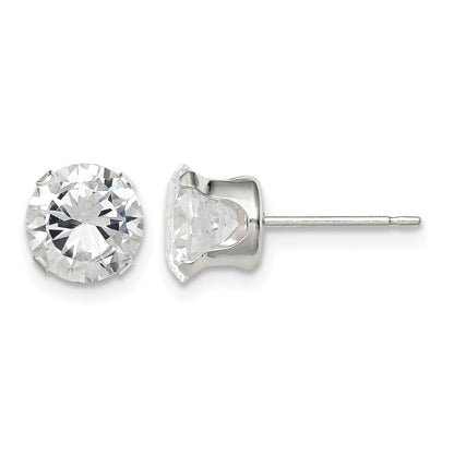 Sterling Silver 7mm Round Snap Set CZ Stud Earrings