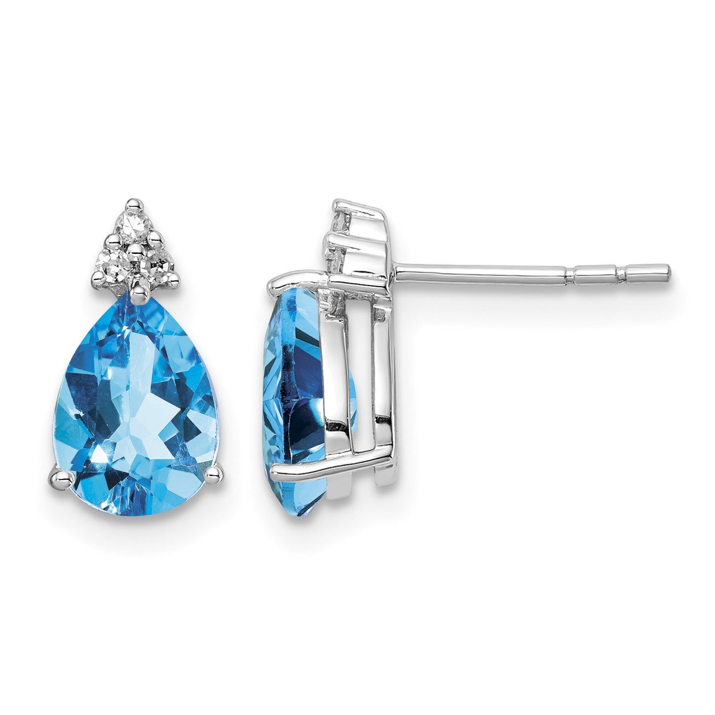 Sterling Silver Rhodium Plated Diamond and Blue Topaz Post Earrings