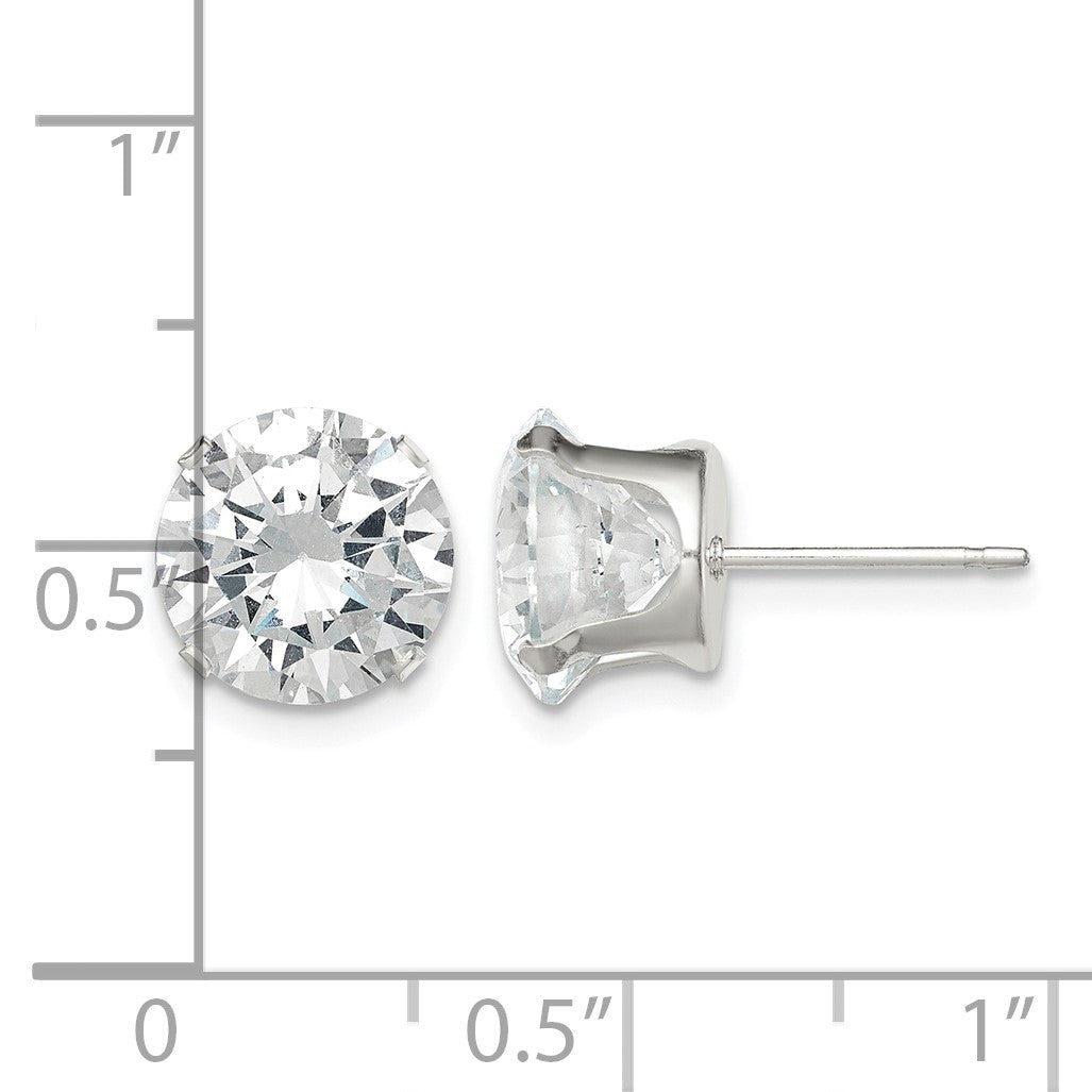 Sterling Silver 9mm Round Snap Set CZ Stud Earrings