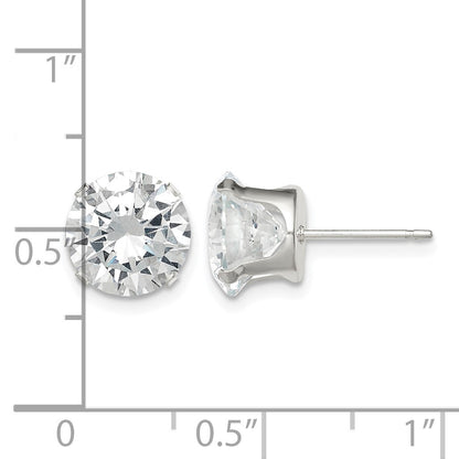 Sterling Silver 9mm Round Snap Set CZ Stud Earrings