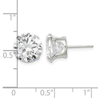 Sterling Silver 10mm Round Snap Set CZ Stud Earrings
