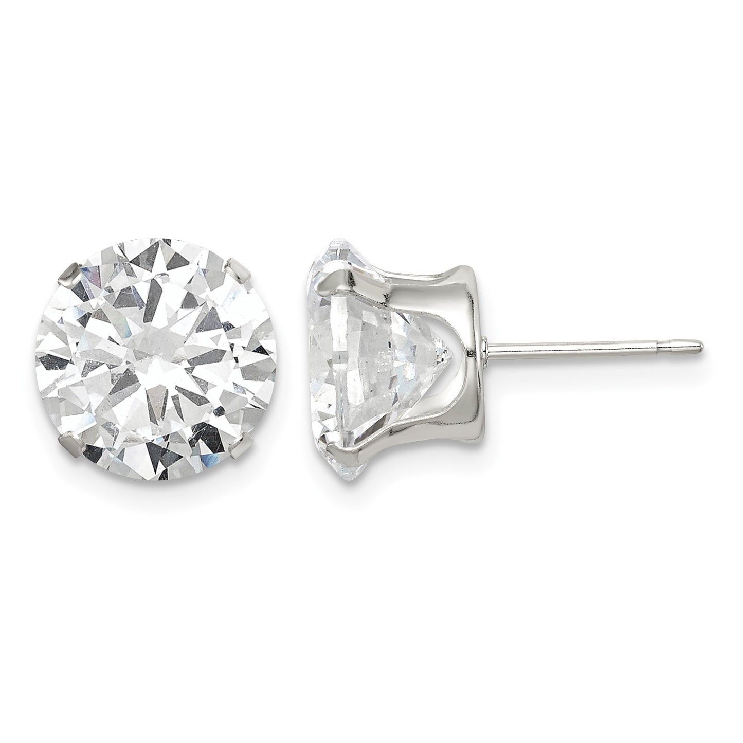 Sterling Silver 10mm Round Snap Set CZ Stud Earrings