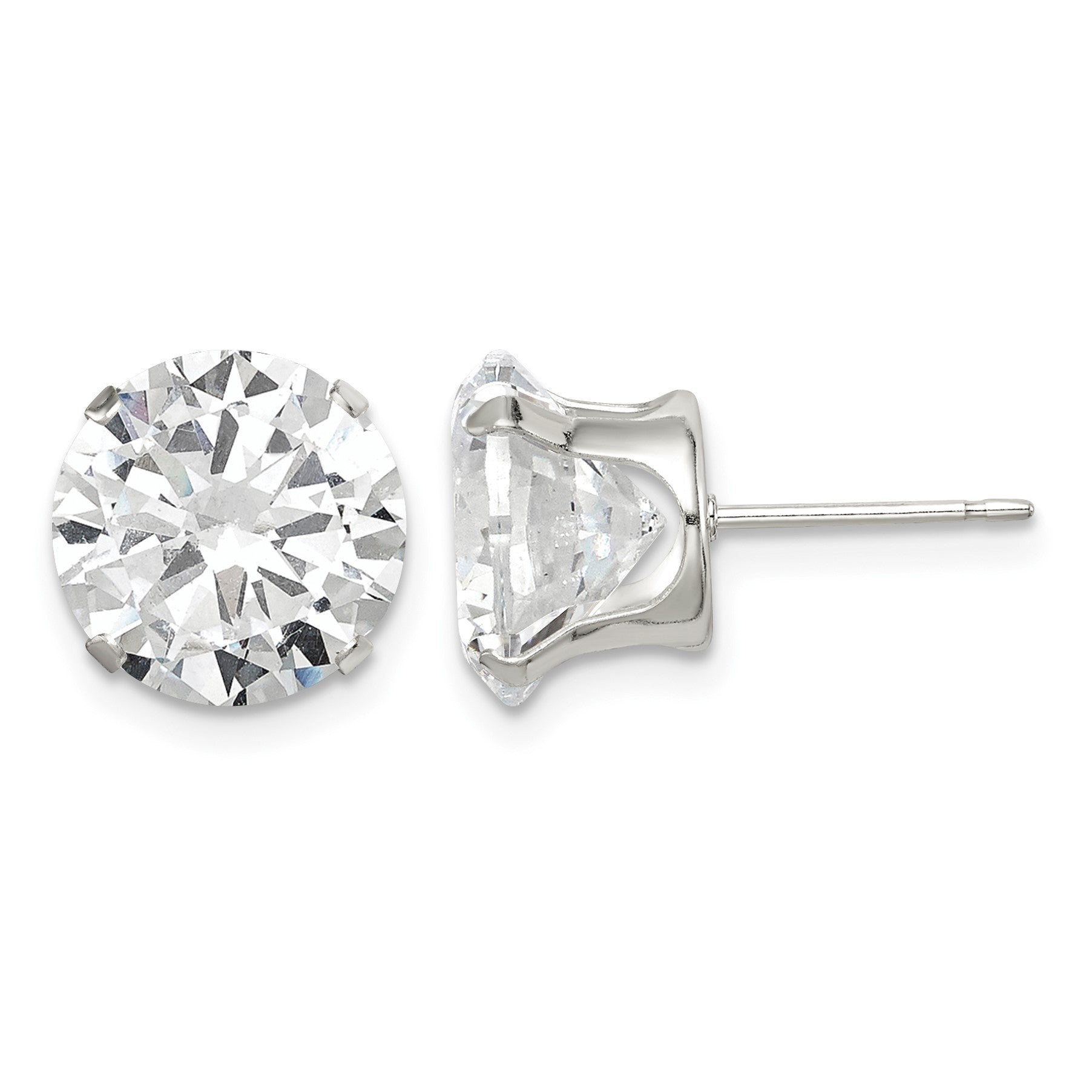 Sterling Silver 10mm Round Snap Set CZ Stud Earrings