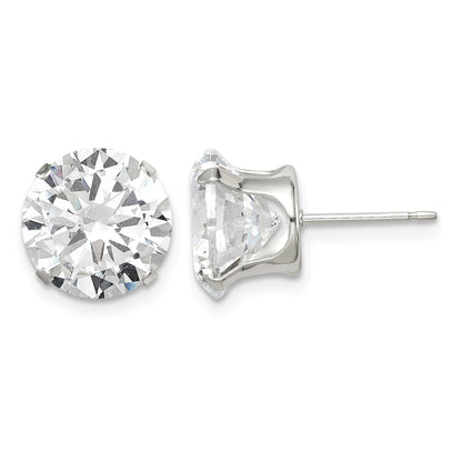 Sterling Silver 10mm Round Snap Set CZ Stud Earrings
