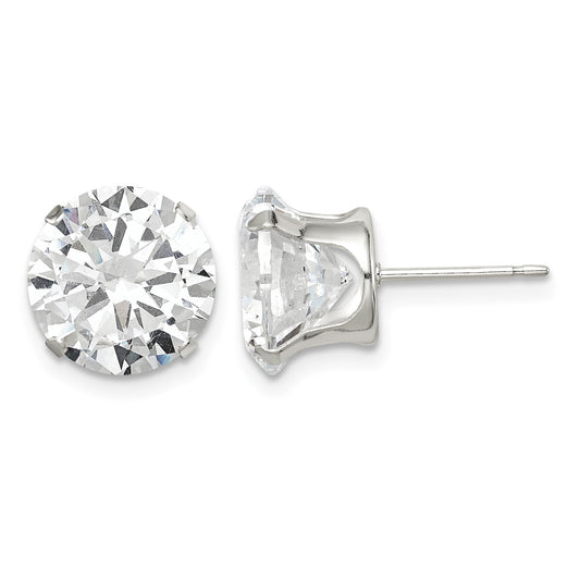 Sterling Silver 10mm Round Snap Set CZ Stud Earrings