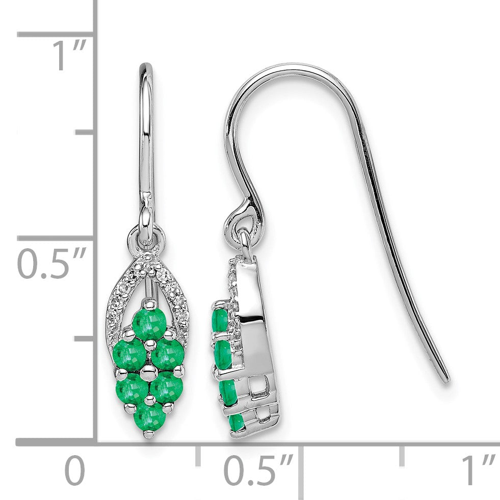 Sterling Silver Rhodium-plated Diam. & Emerald Shepherd Hook Earrings