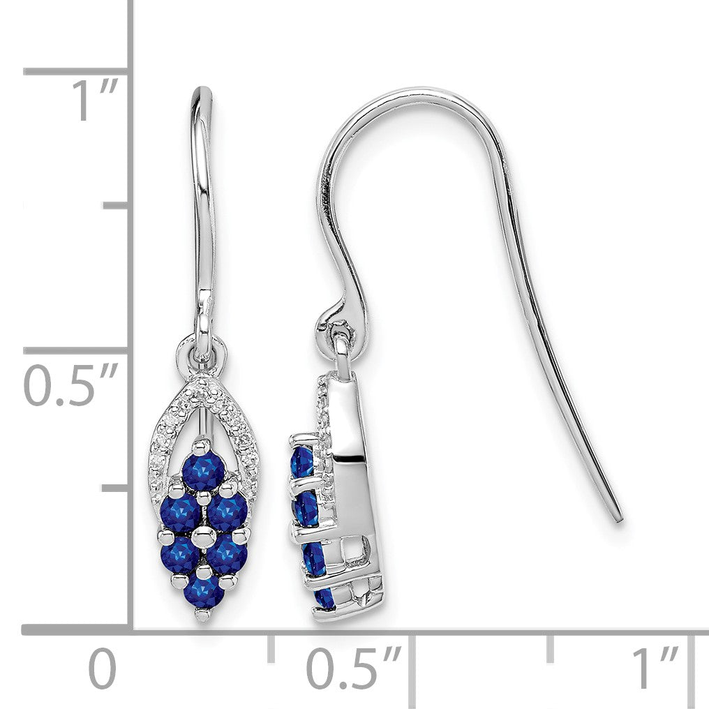 Sterling Silver Rhodium Diamond & Sapphire Shepherd Hook Earrings