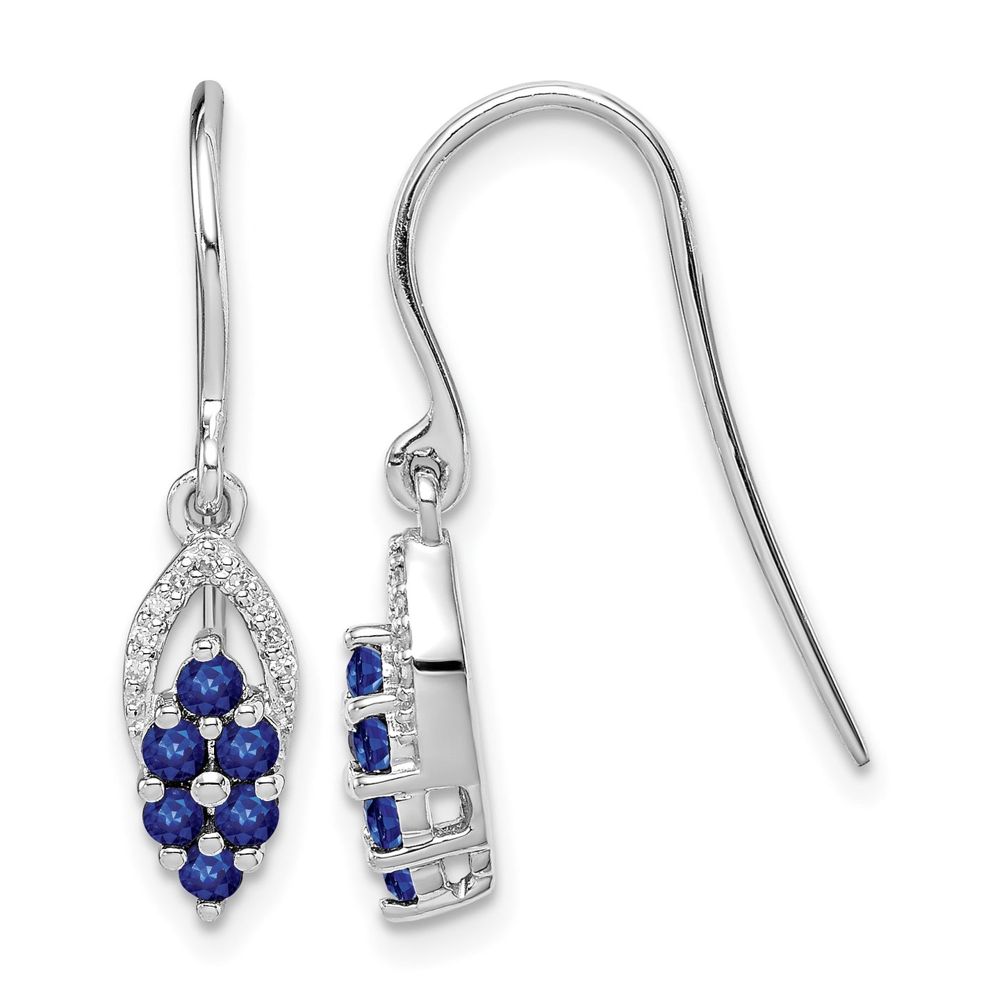 Sterling Silver Rhodium Diamond & Sapphire Shepherd Hook Earrings