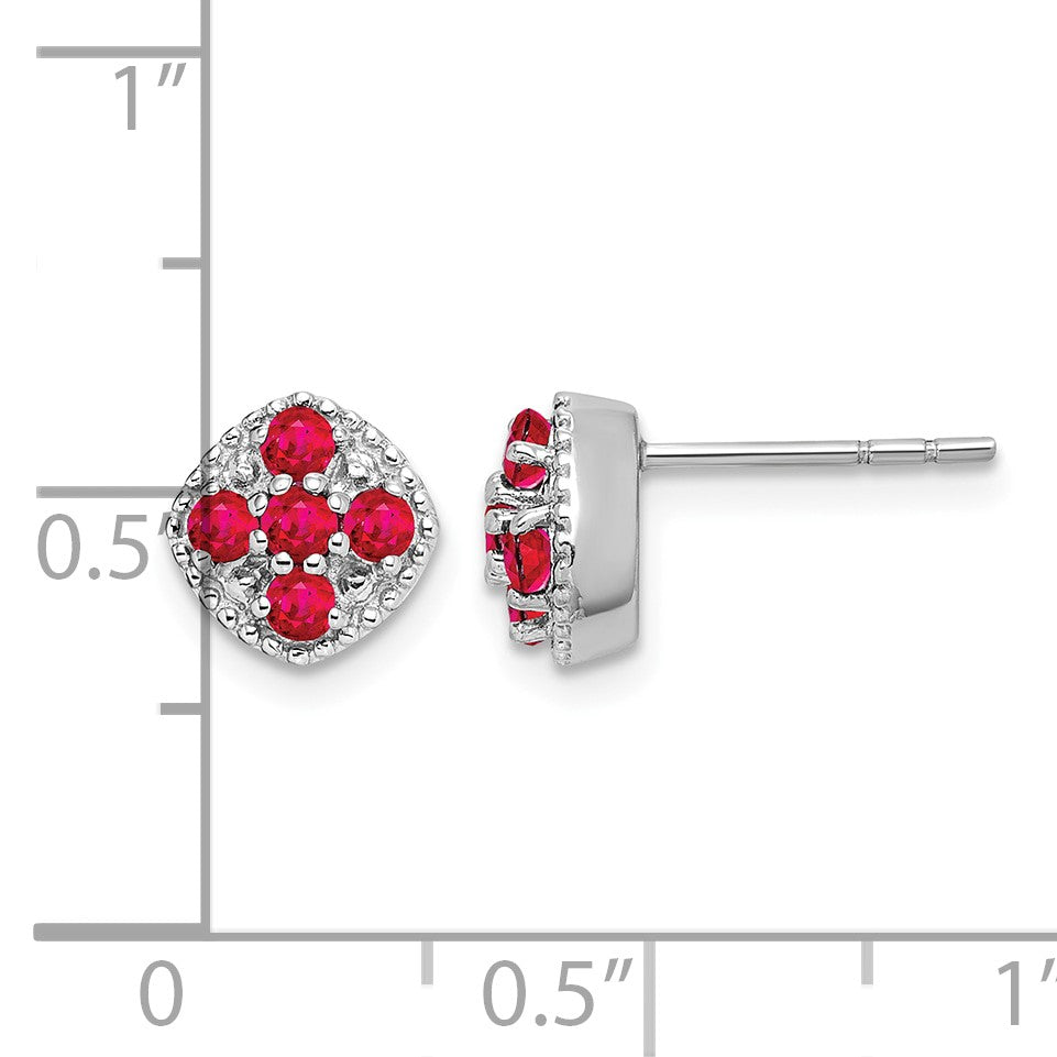 Sterling Silver Rhodium-plated Ruby Flower Post Earrings