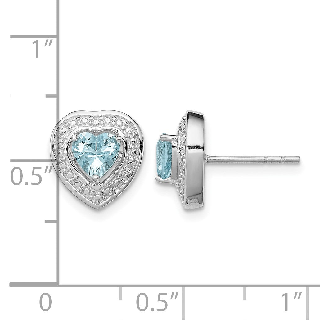 Sterling Silver Rhodium-plated Aquamarine Teardrop Heart Post Earrings
