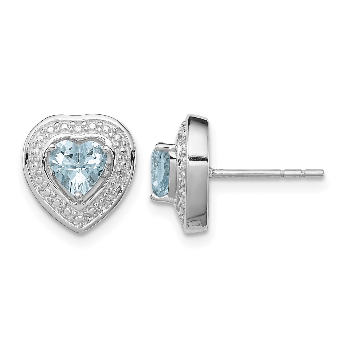Sterling Silver Rhodium-plated Aquamarine Teardrop Heart Post Earrings