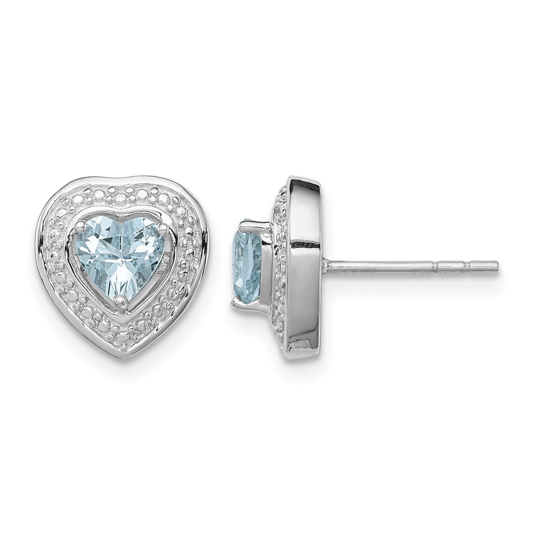 Sterling Silver Rhodium-plated Aquamarine Teardrop Heart Post Earrings