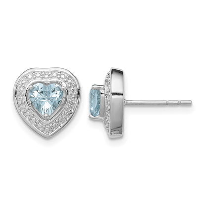 Sterling Silver Rhodium-plated Aquamarine Teardrop Heart Post Earrings