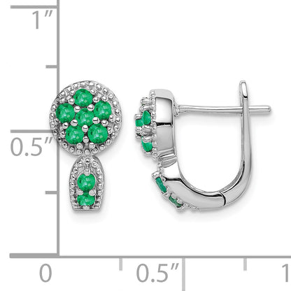 Sterling Silver Rhodium-plated Emerald Circle Hinged Earrings