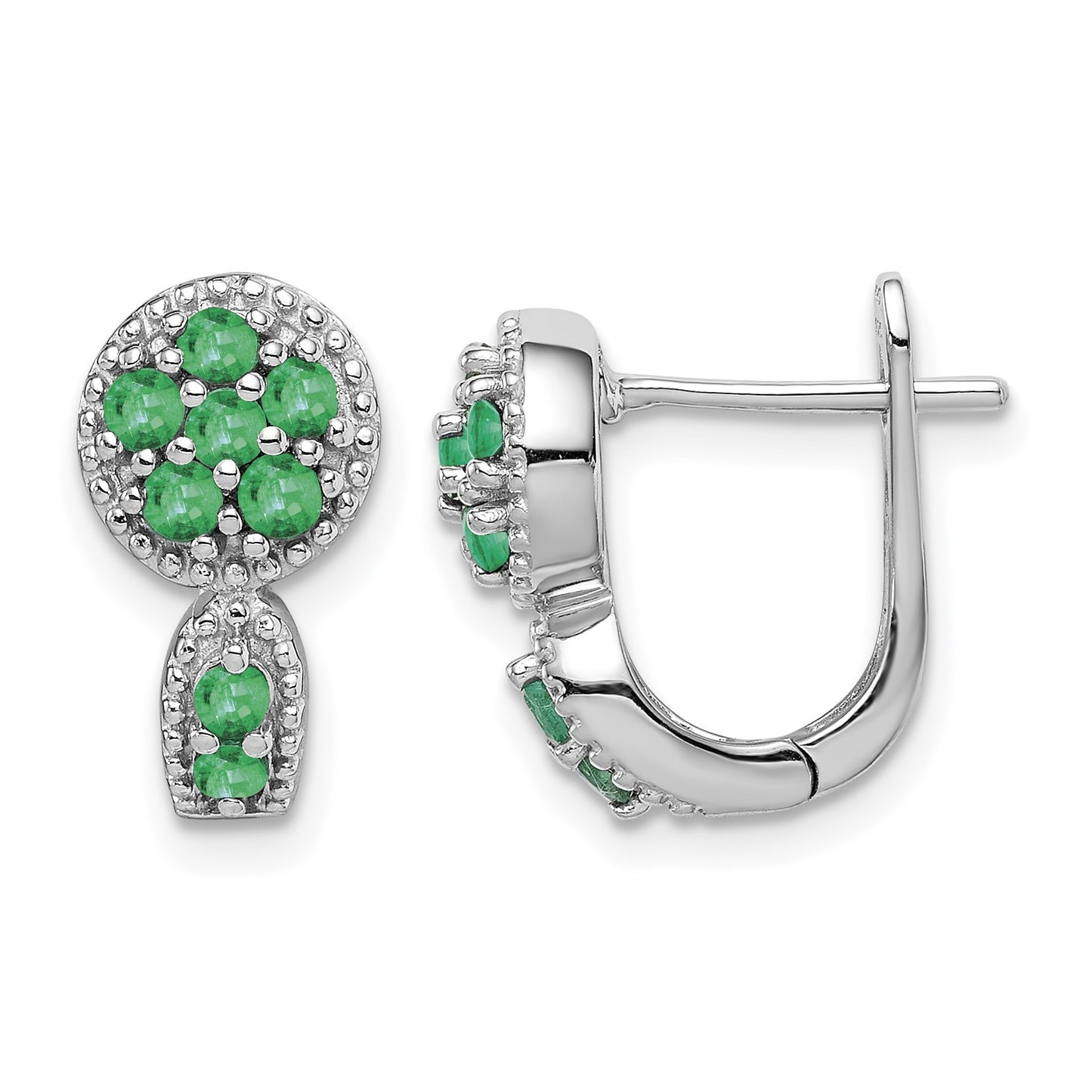Sterling Silver Rhodium-plated Emerald Circle Hinged Earrings