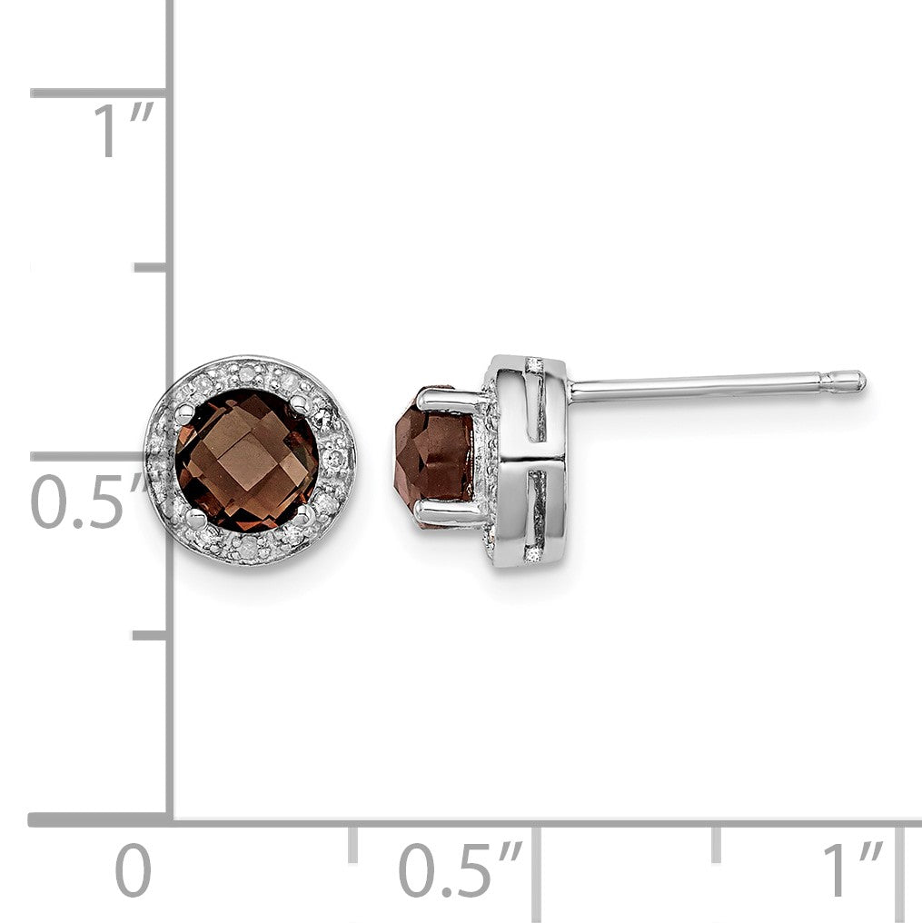Sterling Silver Rhodium-plated Diamond and Smoky Quartz Earrings