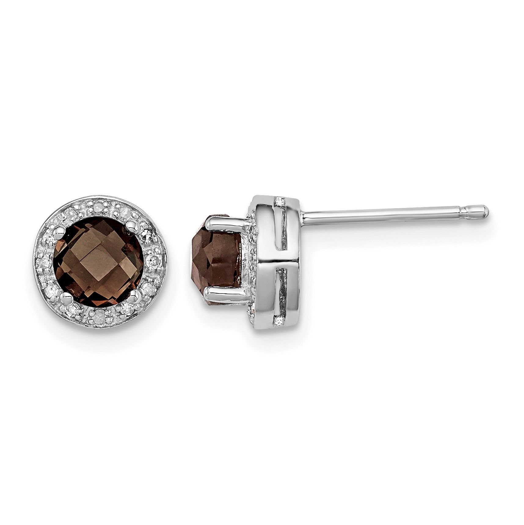 Sterling Silver Rhodium-plated Diamond and Smoky Quartz Earrings