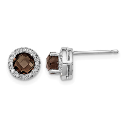 Sterling Silver Rhodium-plated Diamond and Smoky Quartz Earrings
