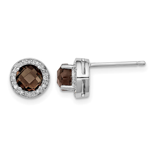 Sterling Silver Rhodium-plated Diamond and Smoky Quartz Earrings