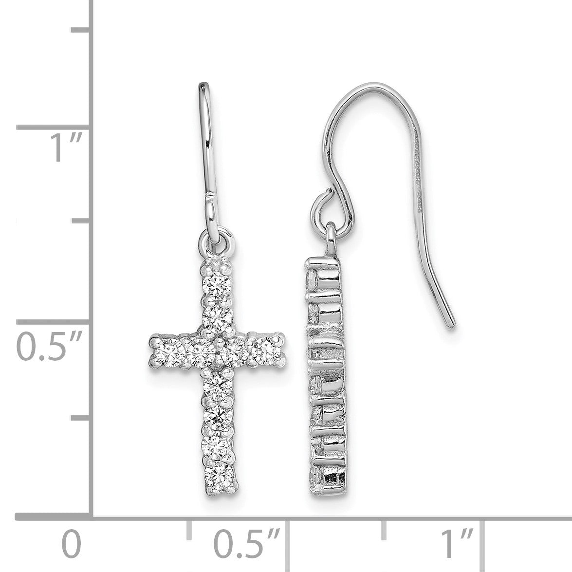 Sterling Silver Rhodium-plated Polished CZ Latin Cross Dangle Earrings