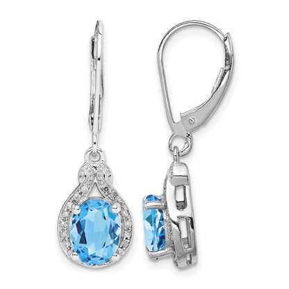 Sterling Silver Rhodium-plated Diamond and Blue Topaz Earrings