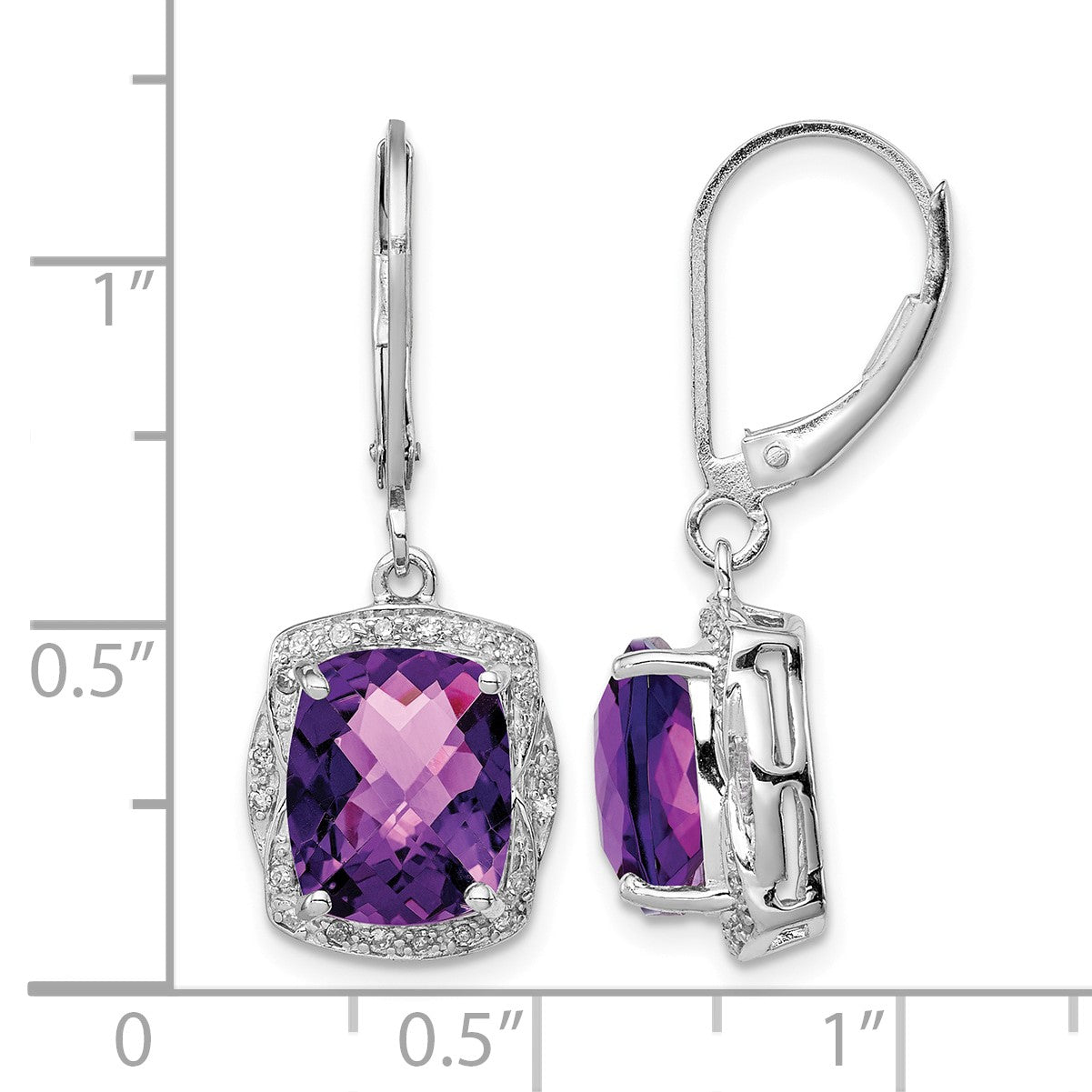 Sterling Silver Rhodium-plated Diamond and Amethyst Earrings