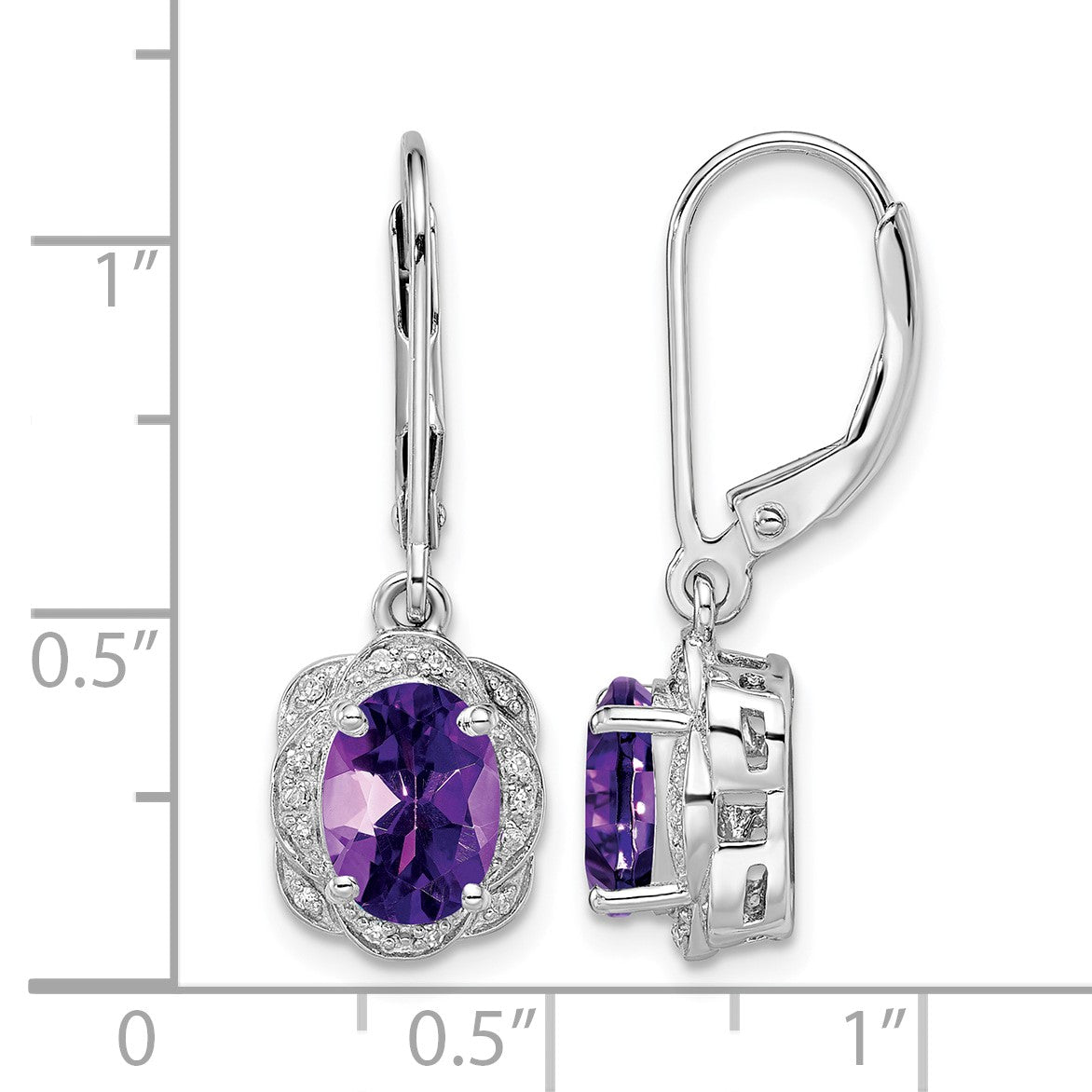 Sterling Silver Rhodium-plated Diamond and Amethyst Earrings