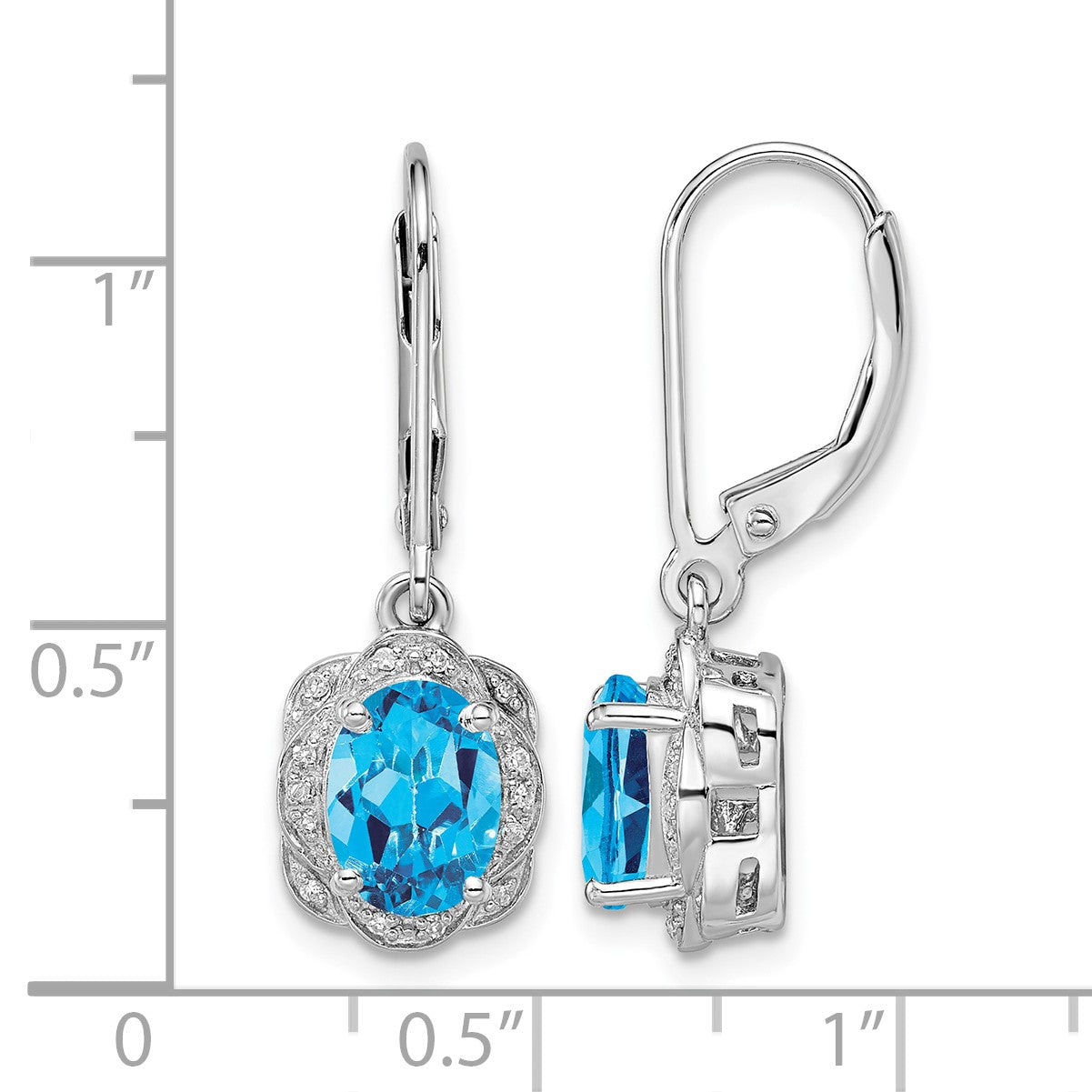 Sterling Silver Rhodium-plated Diamond and Blue Topaz Earrings