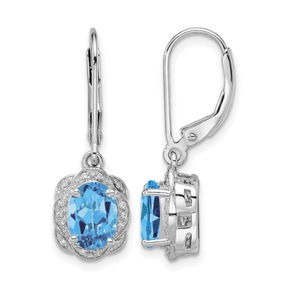 Sterling Silver Rhodium-plated Diamond and Blue Topaz Earrings