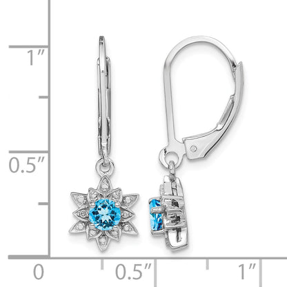 Sterling Silver Rhodium-plated Diamond and Blue Topaz Earrings