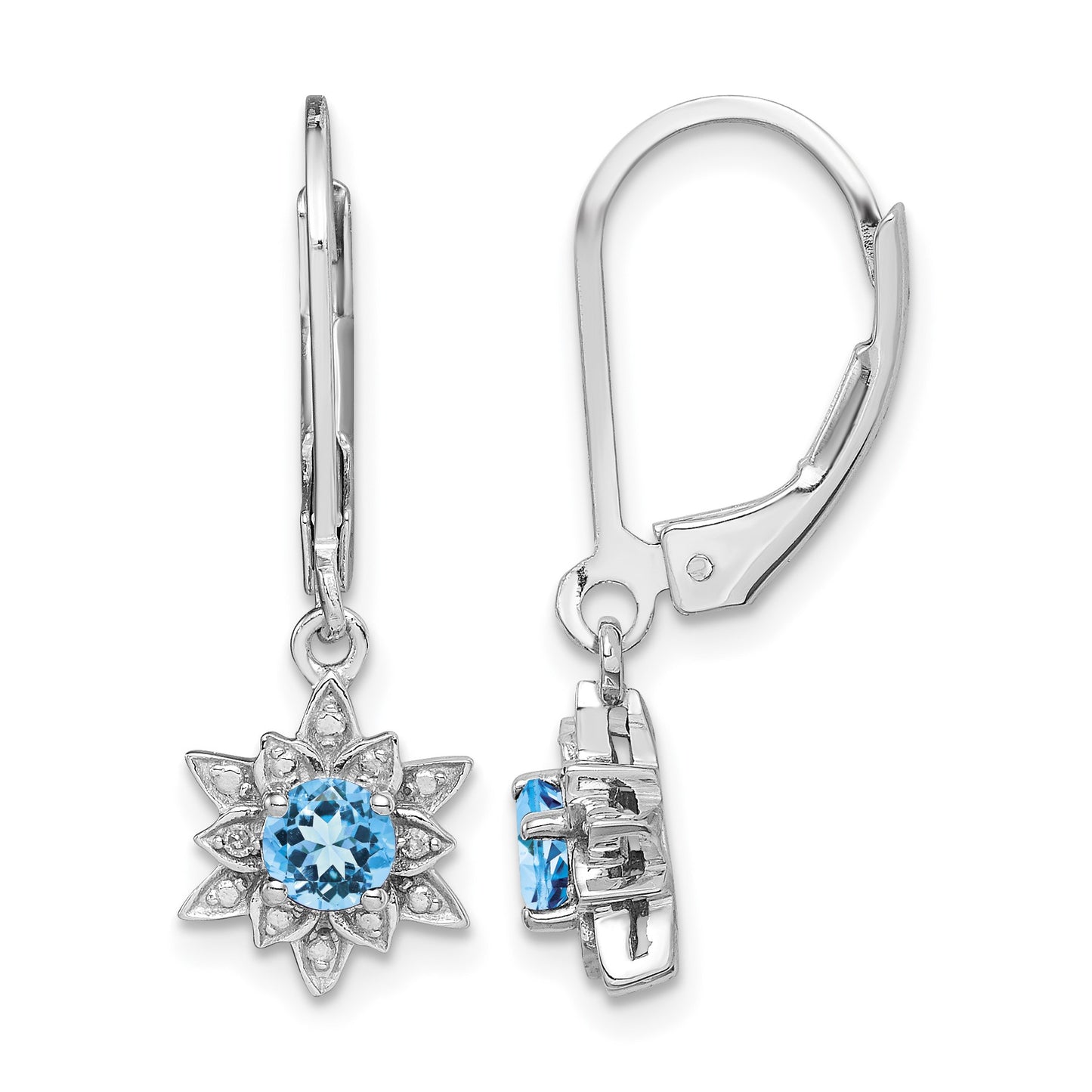 Sterling Silver Rhodium-plated Diamond and Blue Topaz Earrings