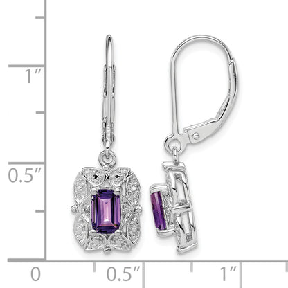 Sterling Silver Rhodium-plated Diamond and Amethyst Earrings