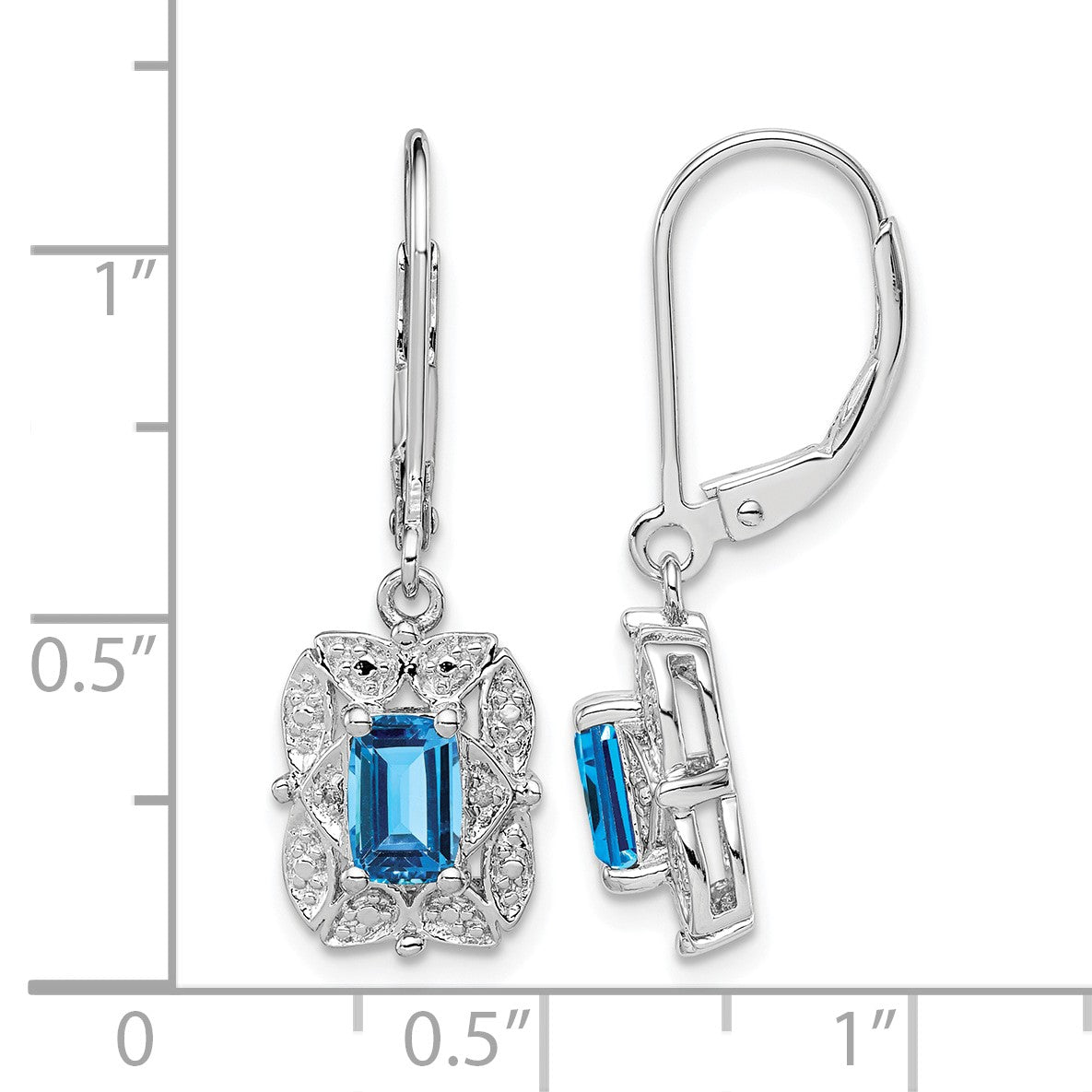 Sterling Silver Rhodium-plated Diamond and Blue Topaz Earrings