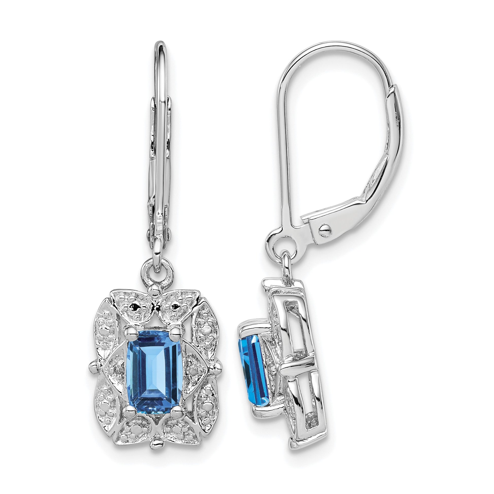 Sterling Silver Rhodium-plated Diamond and Blue Topaz Earrings