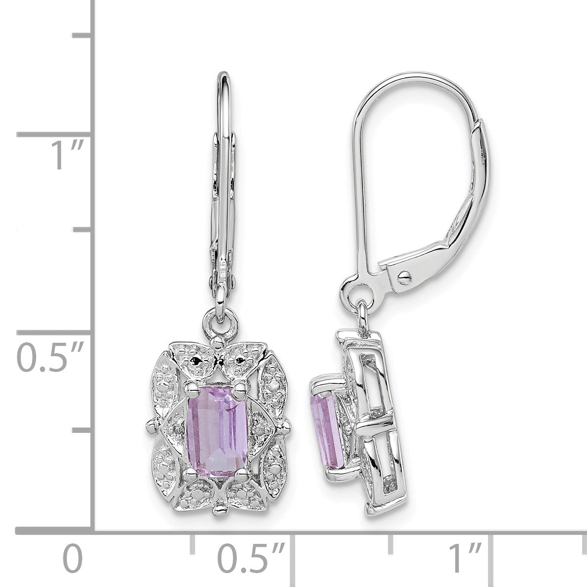 Sterling Silver Rhodium-plated Diamond and Pink Quartz Earrings