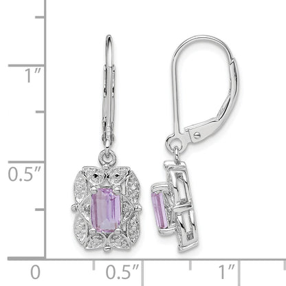 Sterling Silver Rhodium-plated Diamond and Pink Quartz Earrings